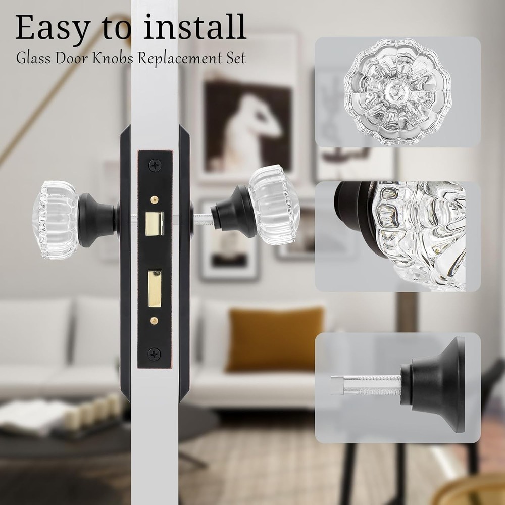 Glass Door Knobs Interior, Old Style Knob 1 Pack, Matte Black