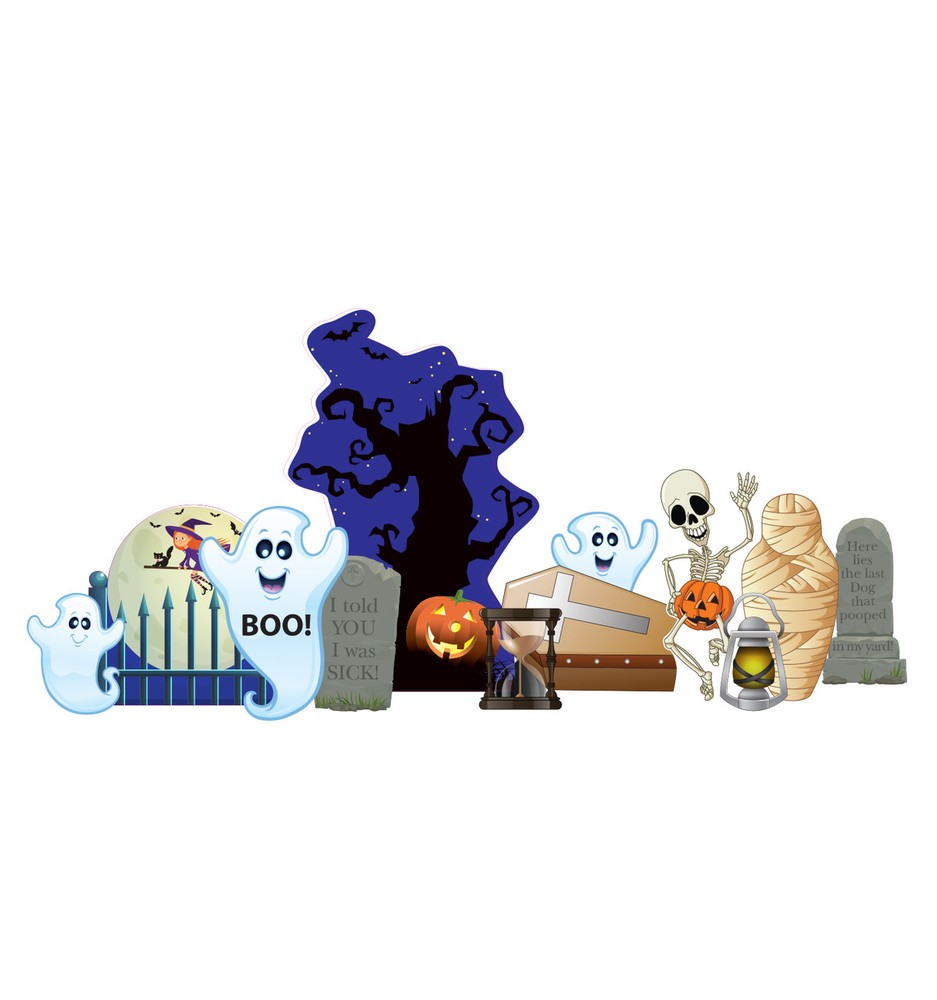 Halloween Graveyard  Outside Ghosts Pumpkin Graves Stand Up Decoration Standee