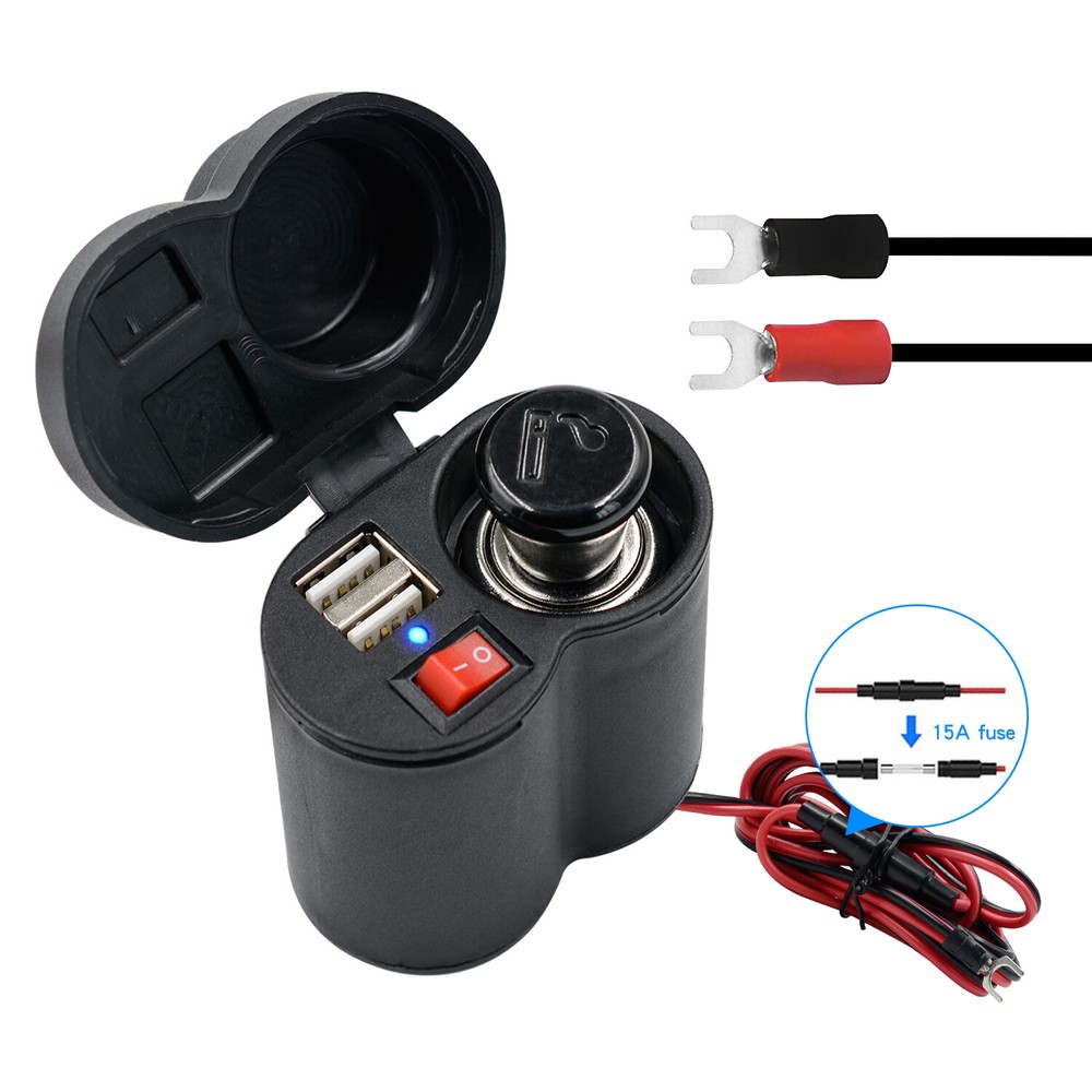 Motorcycle Cigarette Lighter Socket USB Quick Charger Voltmeter Digital Clock