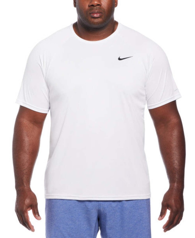 Nike Swim Men's Plus Size Solid Short-Sleeve Rash guard Extended White