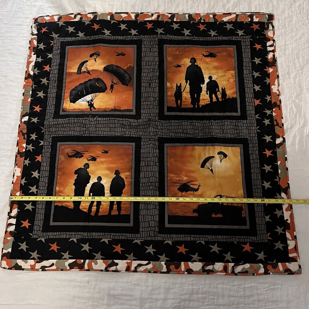 Quilted Military Wall Hanging Orange Black