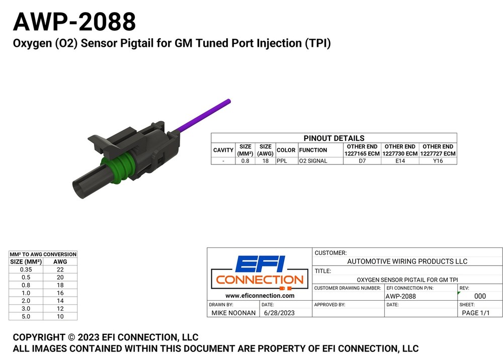 Oxygen (O2) Sensor Pigtail for GM Tuned Port Injection (TPI)