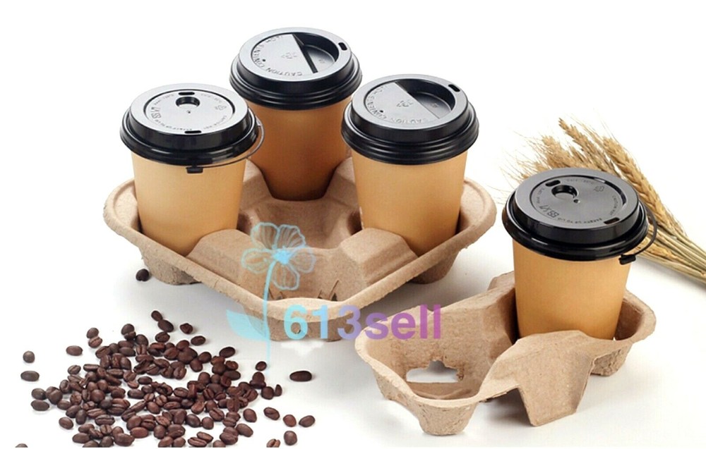 4 Cup & 2 Cup Drink Cup Carrier, Cup Holder, Cup Carry Tray Biodegradable Pulp