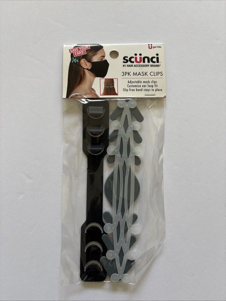 Scunci Adjustable Ear Strap Saver, Extender Holder, Comfortable Band Clip (3pc)