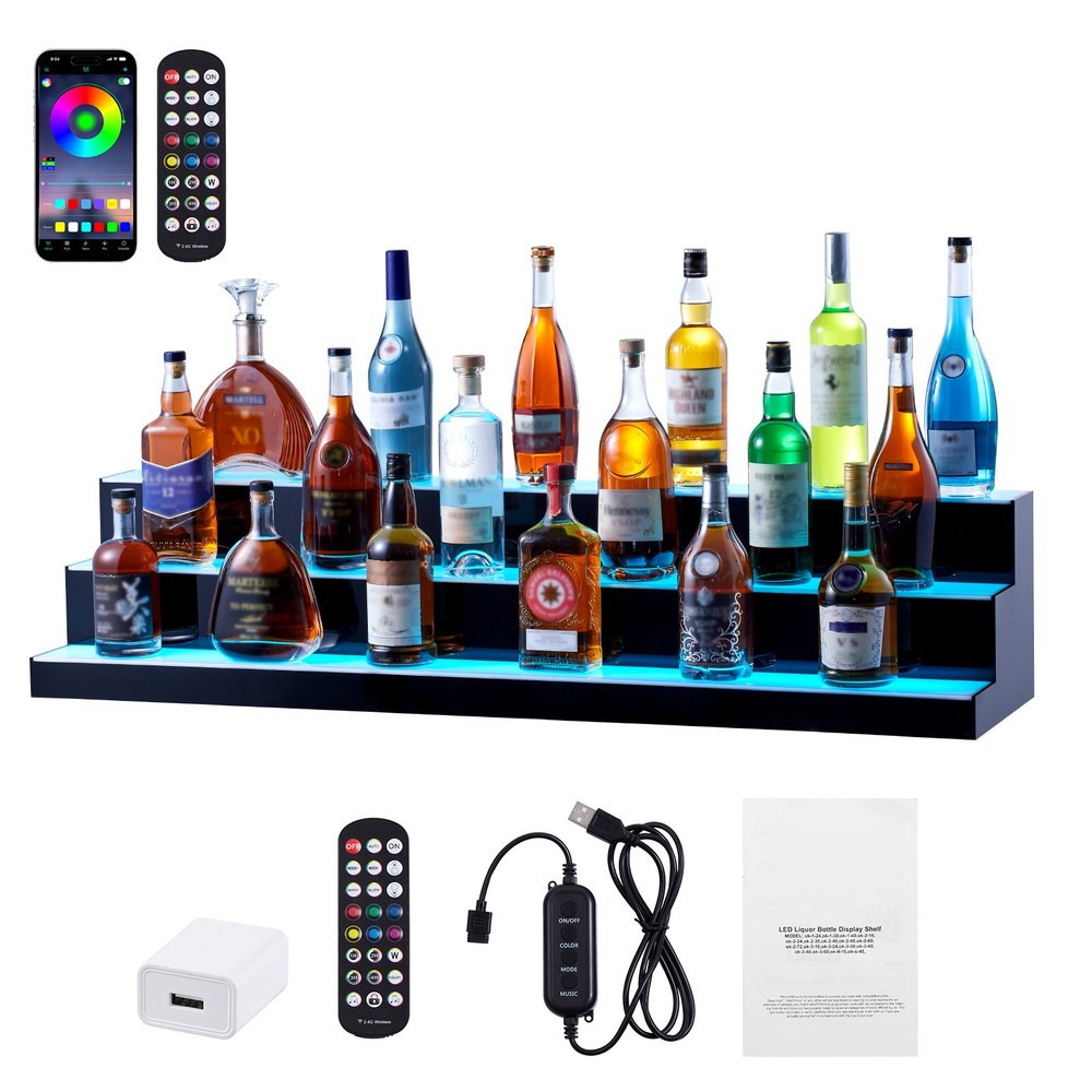 48" LED Lighted Liquor Bottle Display Bar Shelf w/ RF & App Control