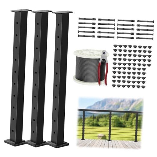 4-12ft Complete Set6" Cable Railing Post Kits, Stainless Level Post Kits 3