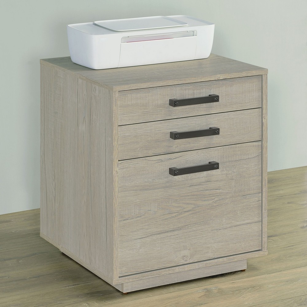 Whitewashed Grey 3 Drawer File Cabinet, Home Office Storage Cabinet