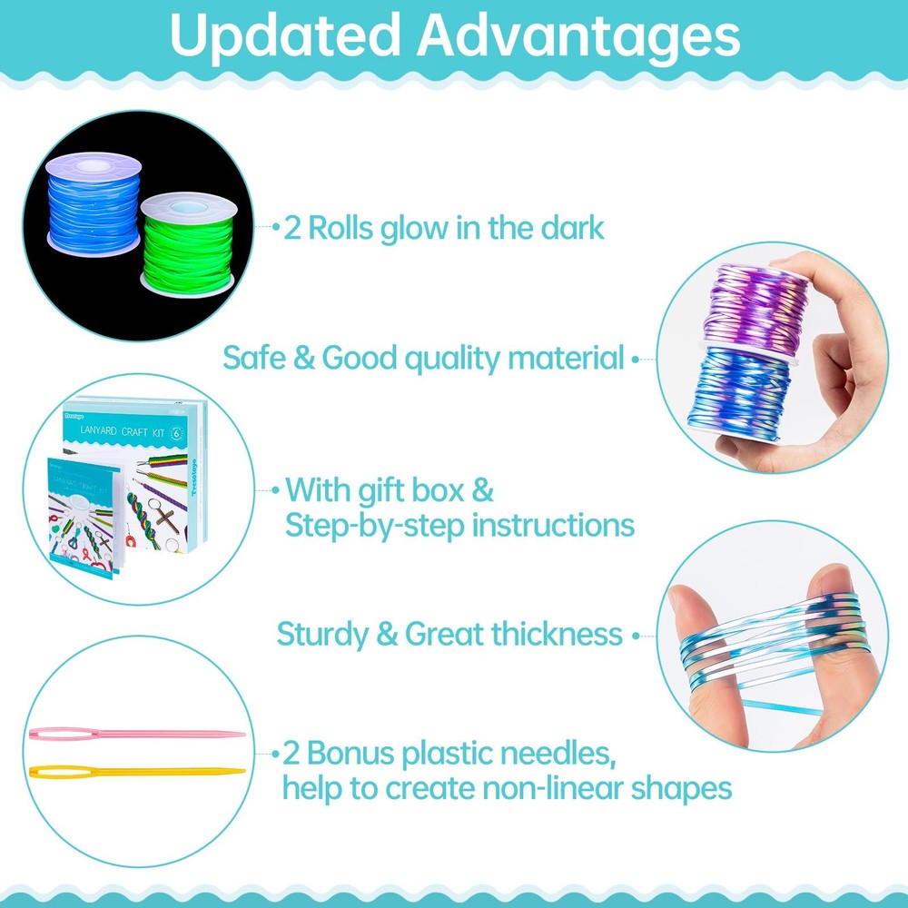 Lanyard String, 20 Rolls Gimp String, Plastic Strings Lacing Cord, Boondoggle...