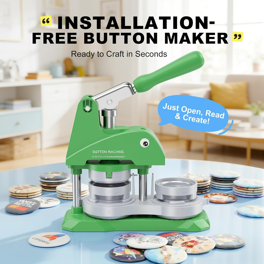 Button Maker Machine 3 Sizes, DIY Pin Making Machine 1+1.25+2.25 Inch, Interchan
