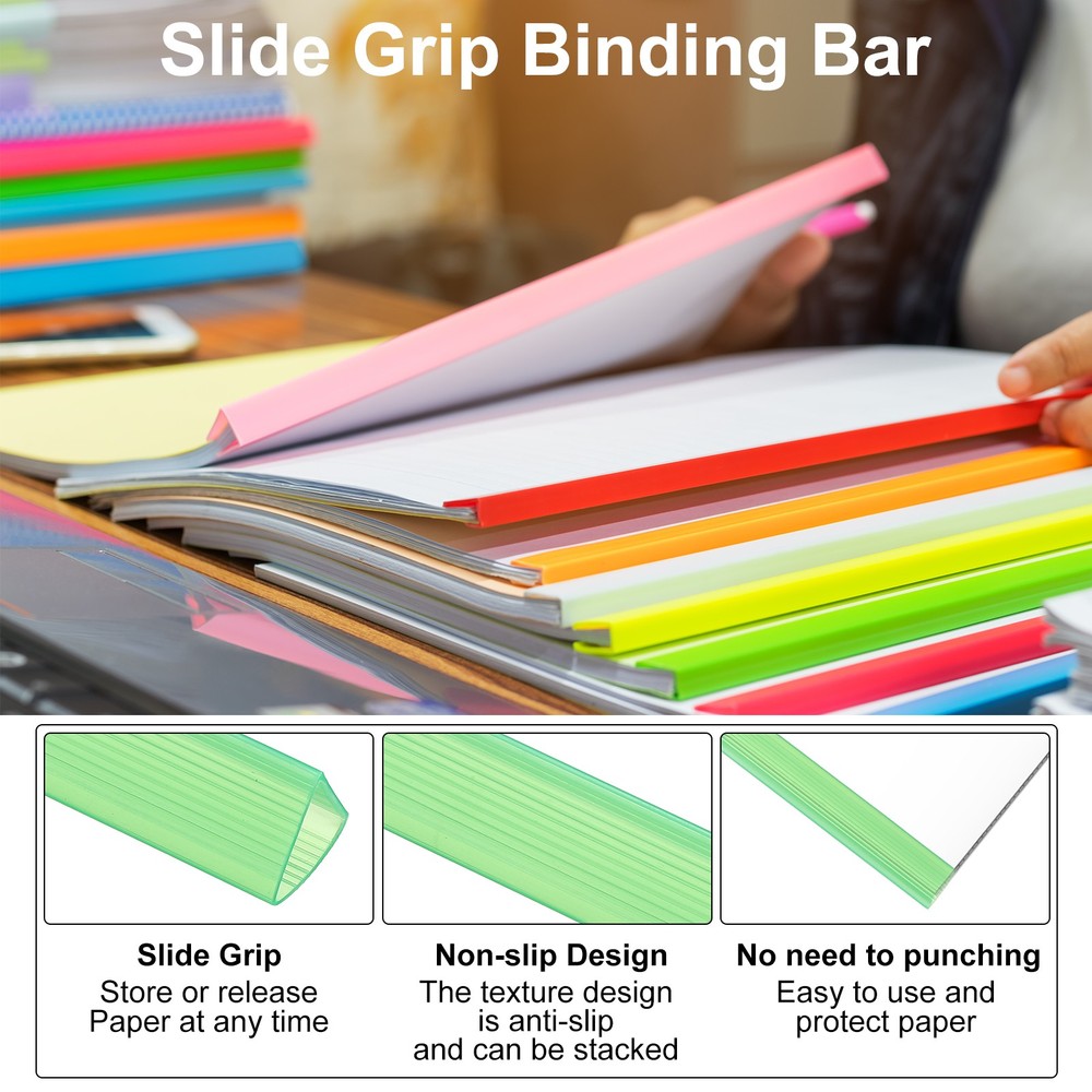 10Pcs 13x15mm Binding Bars, 120 Sheets Capacity, Transparent Green