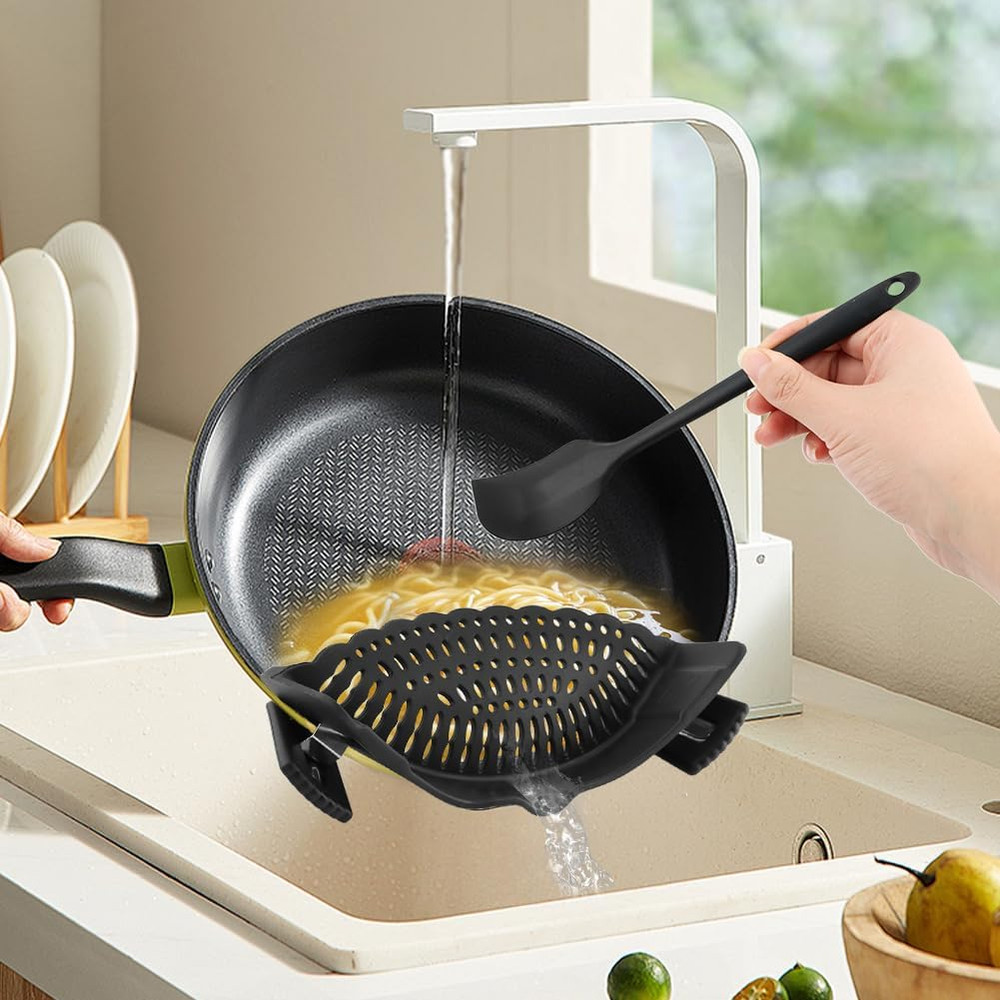 Clip on Strainer with Scraper,Silicone Strainer for Pots and Pans Adjustable ...