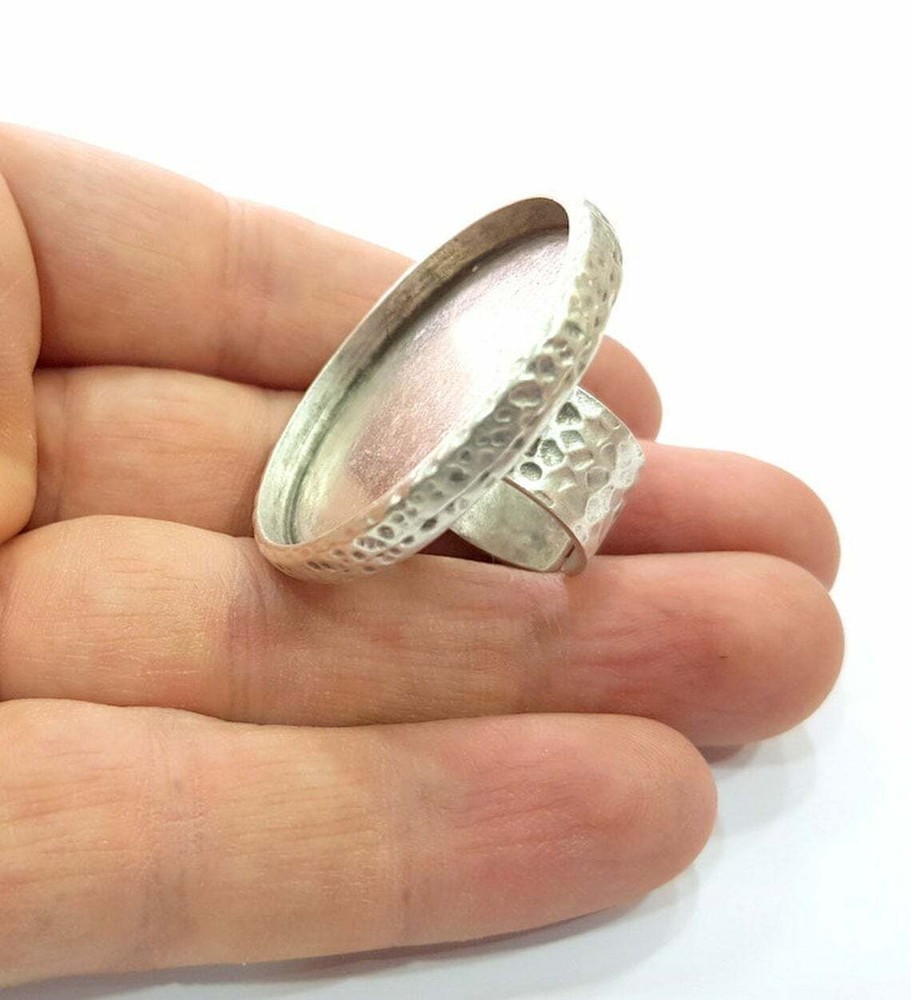 Ring Blank Setting Hammered Base Bezel inlay Ring Backs Glass (35mm) G16044