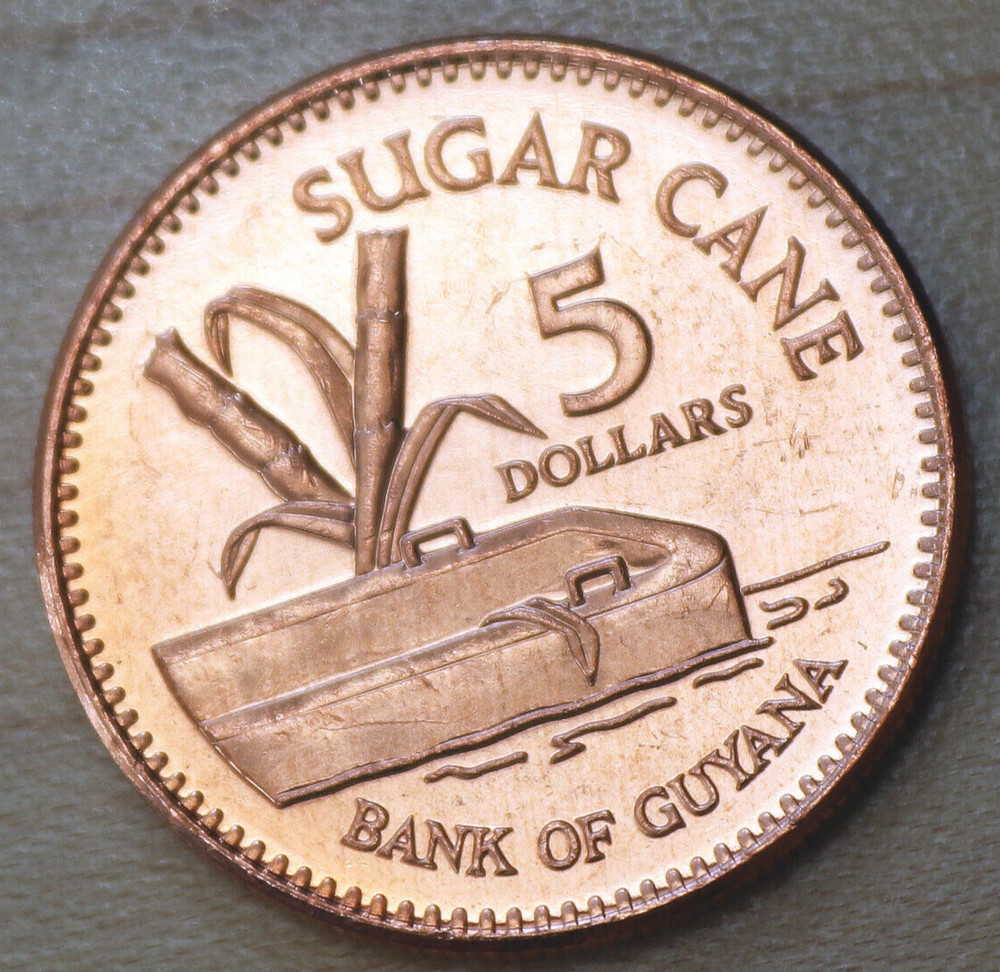 2005 Guyana 5 Dollars Sugar Cane Unc.