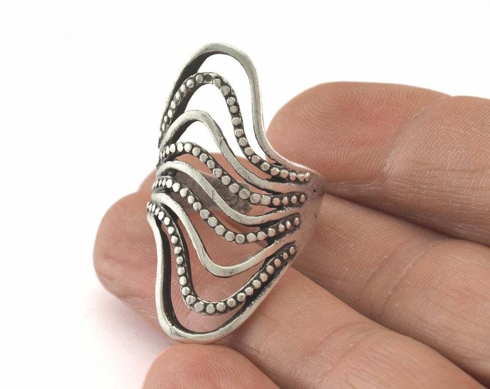 Waves Adjustable Antique Silver Plated Brass (19mm 9US inner size Adjustabl 3368