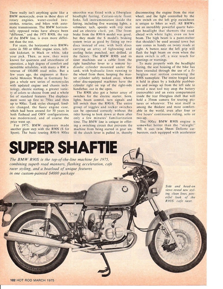 1975 BMW R90S MOTORCYCLE ~ ORIGINAL 2-PAGE ARTICLE / AD