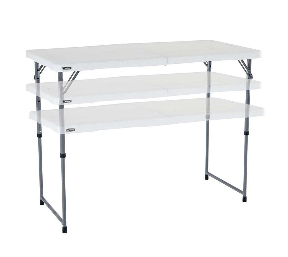 Fold-in-Half Adjustable Folding Table, 4 Foot