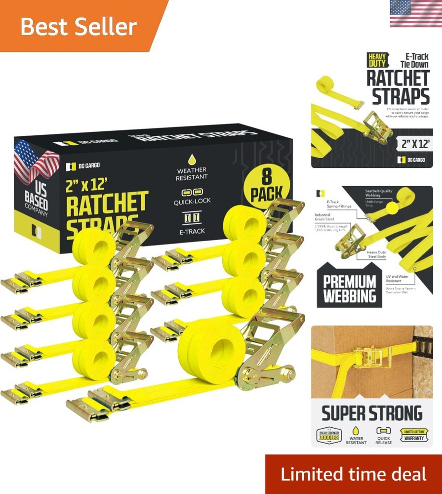 E Track Ratchet Straps 2x12 Heavy Duty Cargo Tie-Down 8 Pack