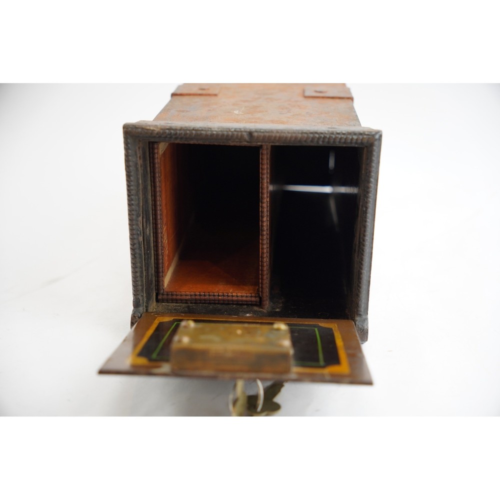 Antique Metal Lock Box with Key Safety Deposit Copper Rectangular Storage