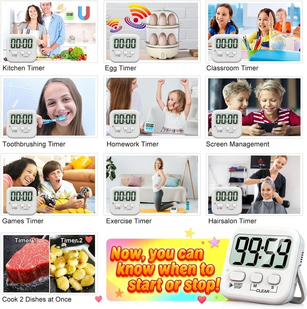 Versatile 2 Pack Countdown Timer for Classroom and Cooking - Batteries Included