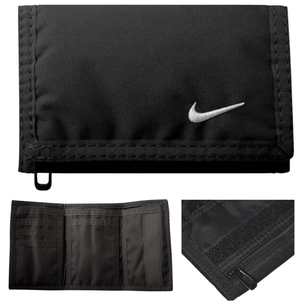 Nike Basic Black Tri-Fold Wallet – Zip Pocket & Closure – Unisex Compact