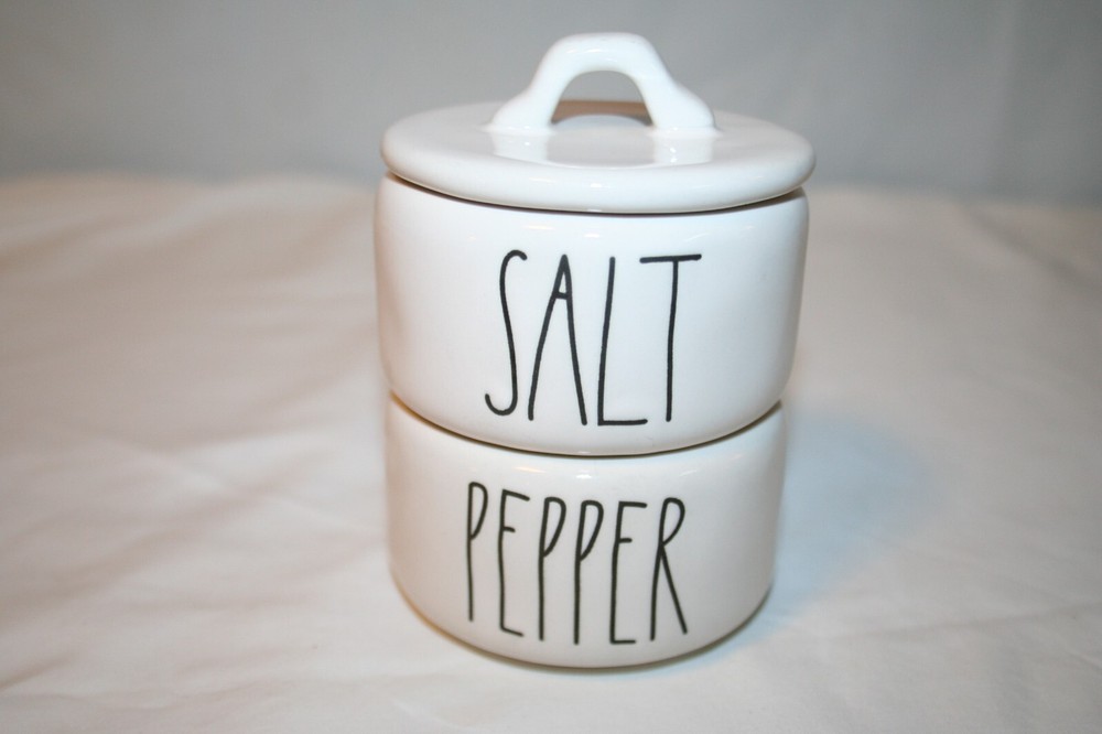 White Rae Dunn Artisan Collection Stackable Salt & Pepper Cellars #202