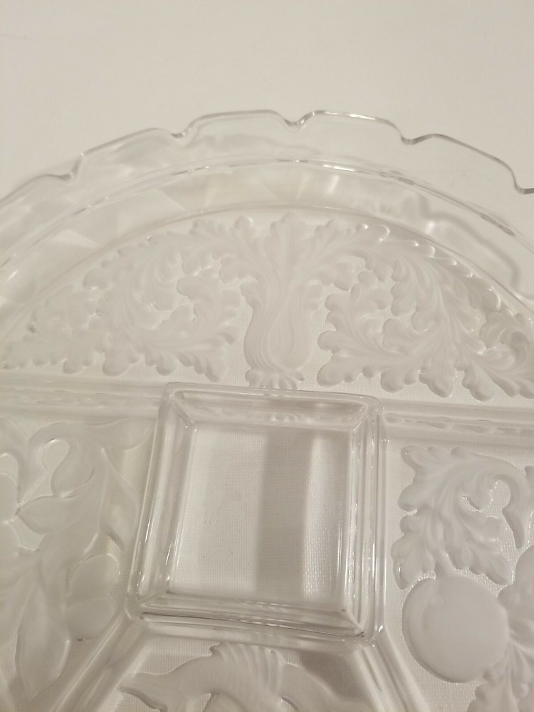Etched Glass 5 Segments Appetizer Party Platter Tray 12" diameter vegetables
