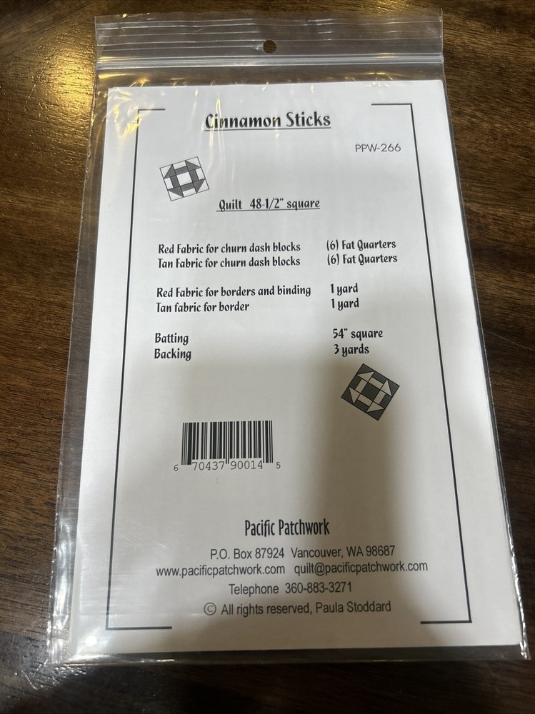 Pacific Patchwork Cinnamon Sticks Quilt Pattern PPW-266 New