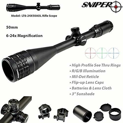 Sniper 6-24x50AOL Rifle Scope illuminated W/ Quick Lock and Zero W/E Adjustment