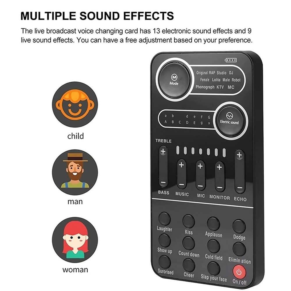 For Computer Sound Card Portable Mixer with Evading Function 13 Sound Modes