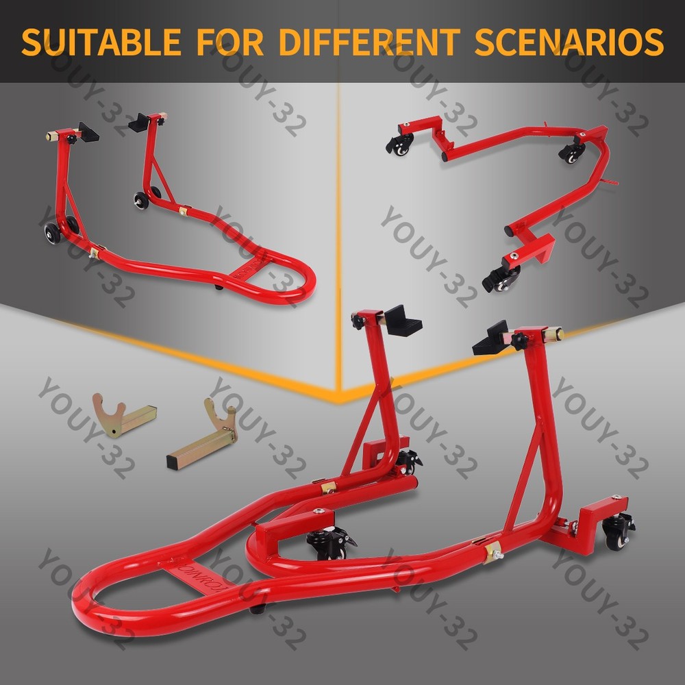 360° Motorcycle Stand Lift Paddock Wheel Fork Adjustable Dismantable Universal