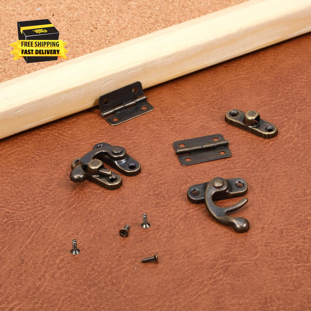 Mini Swing Arm Clasp Latch Vintage Style, Small Box Hinges and Retro Right Hook