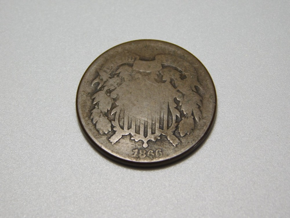 RARE OLD WEST US COIN 1866 2 CENT PIECE