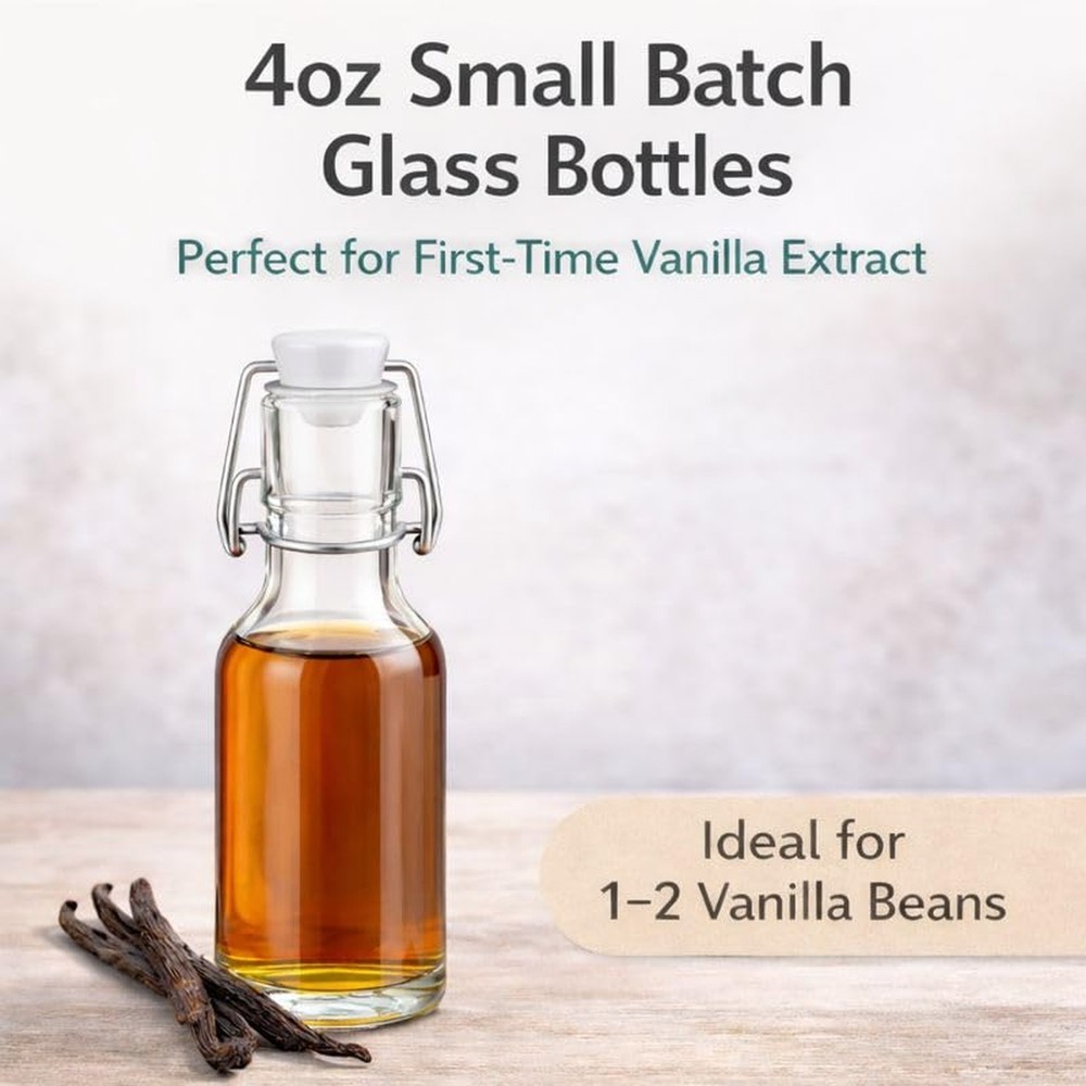 tchrules 4oz Small Glass Bottles with Swing Top Lids, Small Batch Vanilla Ext...