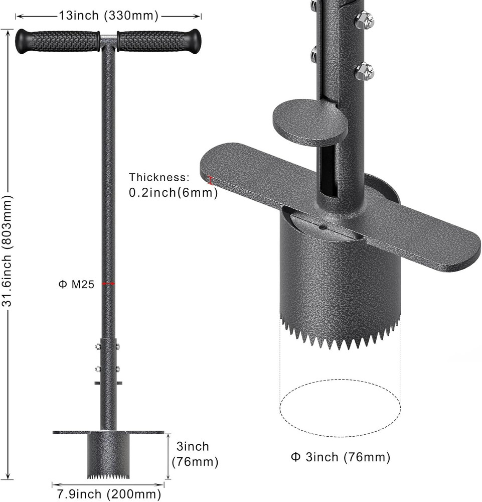 Sod Plugger, Turf Cutter and Grass Plugger Tool with Dual Pedals, Sharp Serratio