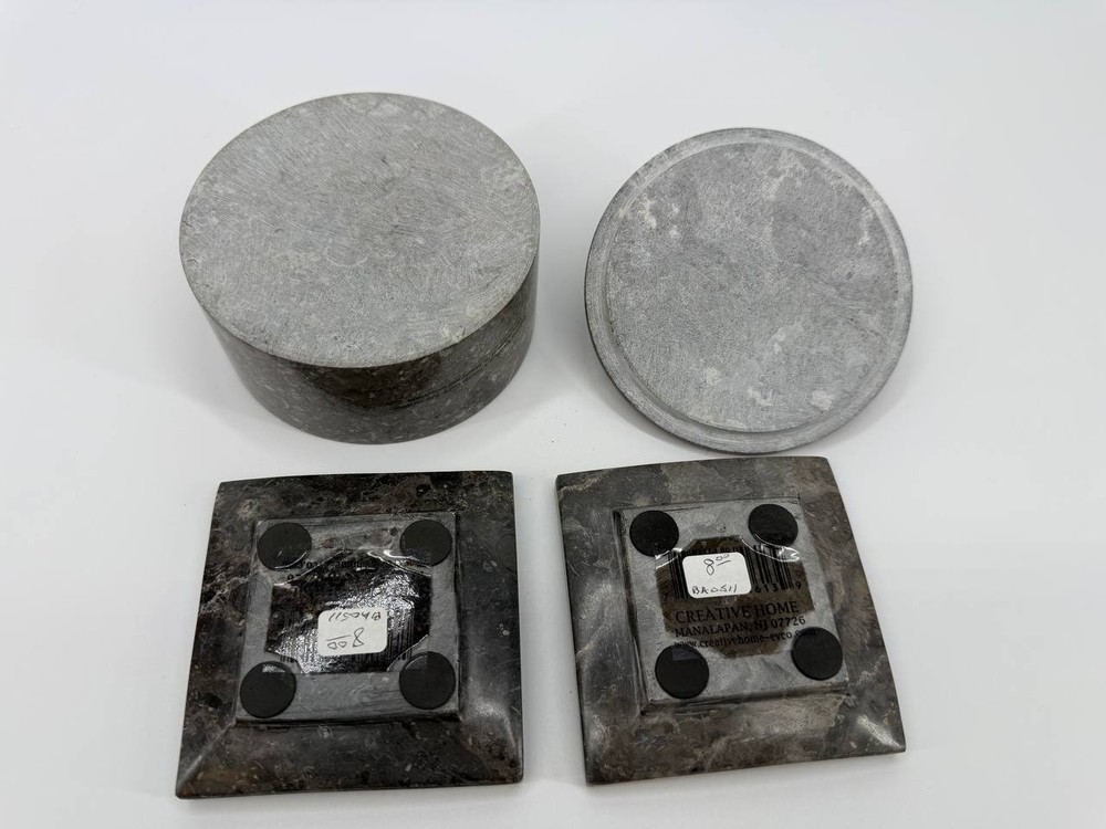 Creative Home Marble Bathroom Accessory Set 3 Pc Box & Trays 3.06 lb