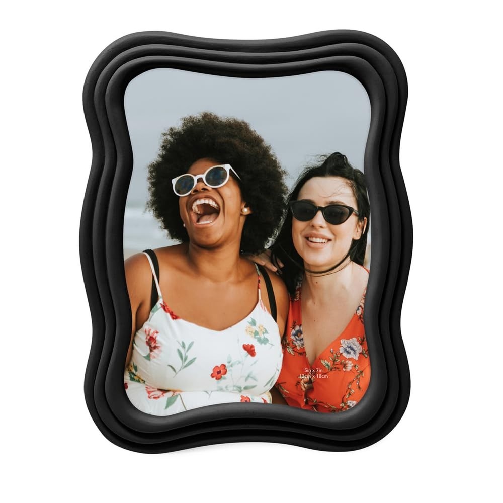 Isaac Jacobs 5x7 Matte Black Curved Deco Frame for Tabletop and Wall Display,...