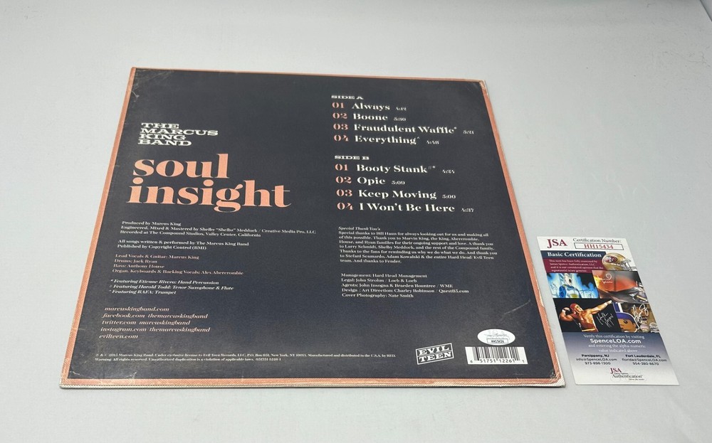 Marcus King signed Soul Insight Album JSA COA