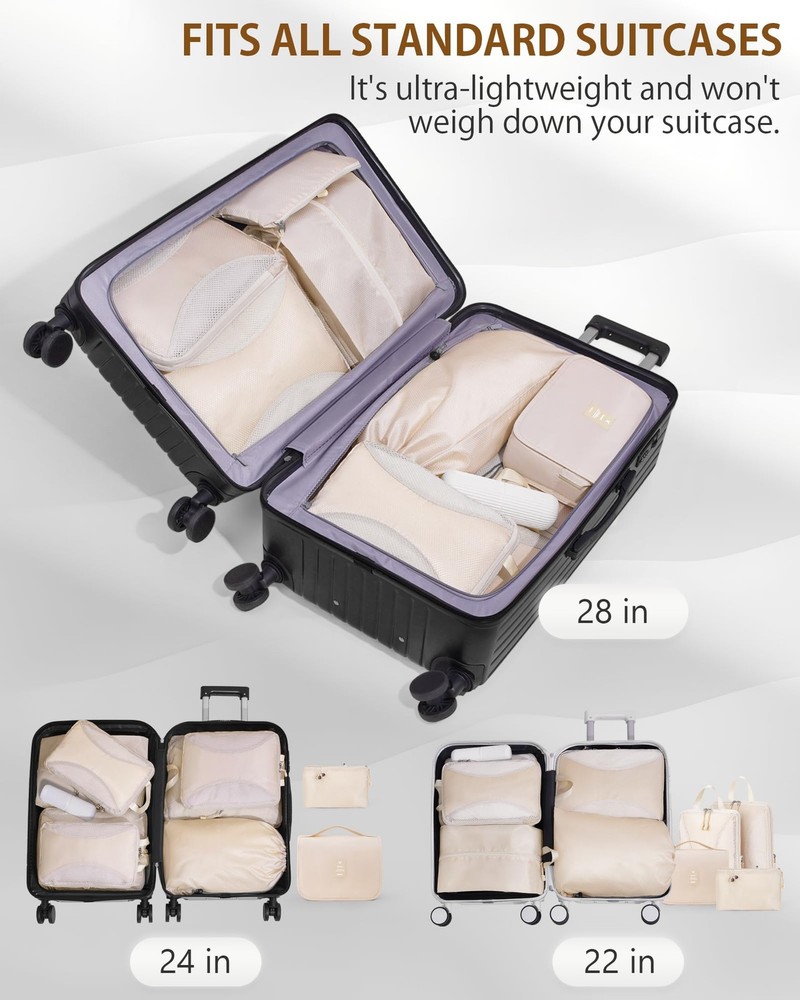 Compression Packing Cubes 12 Set, Suitcase Organizers, Extendable Packing Cub...