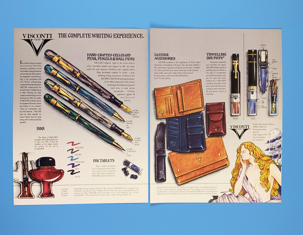 1993 Visconti Celluloid Fine Writing Instruments 2-Page Print Advertisement