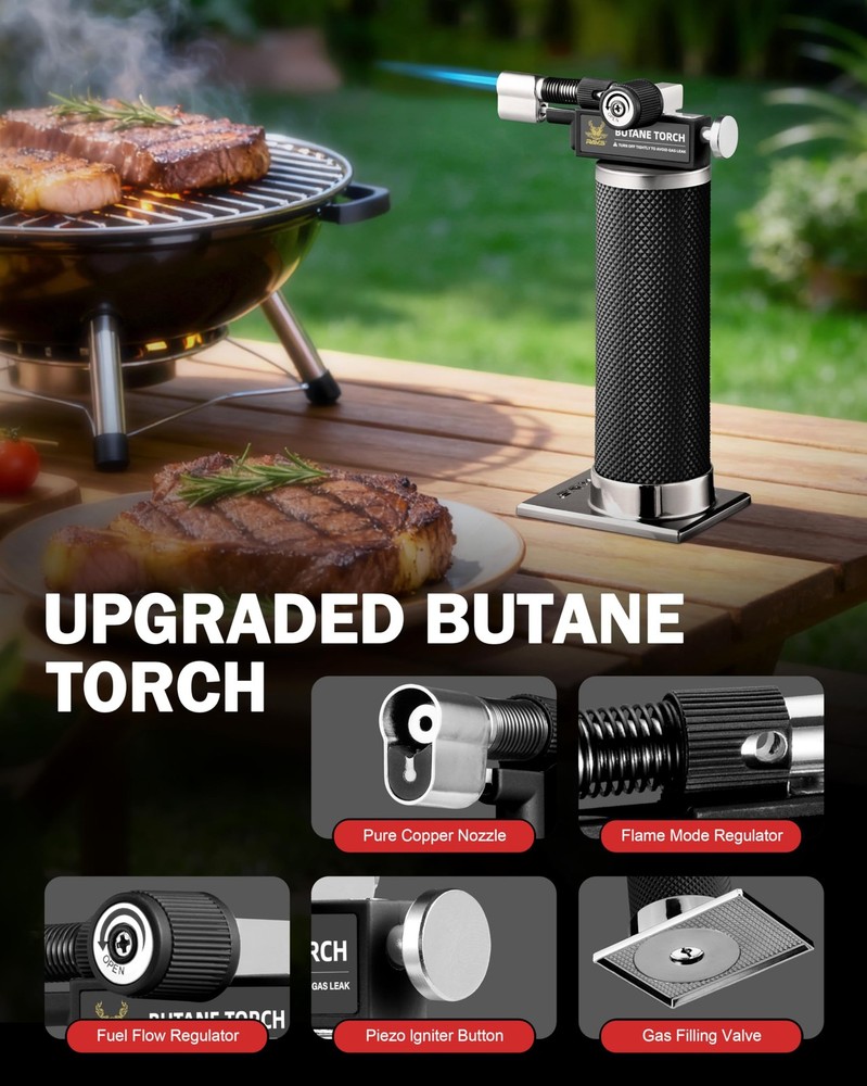 Butane Torch Lighter, DUAL Flame Mode Kitchen Torch, Refillable Cooking Torch...
