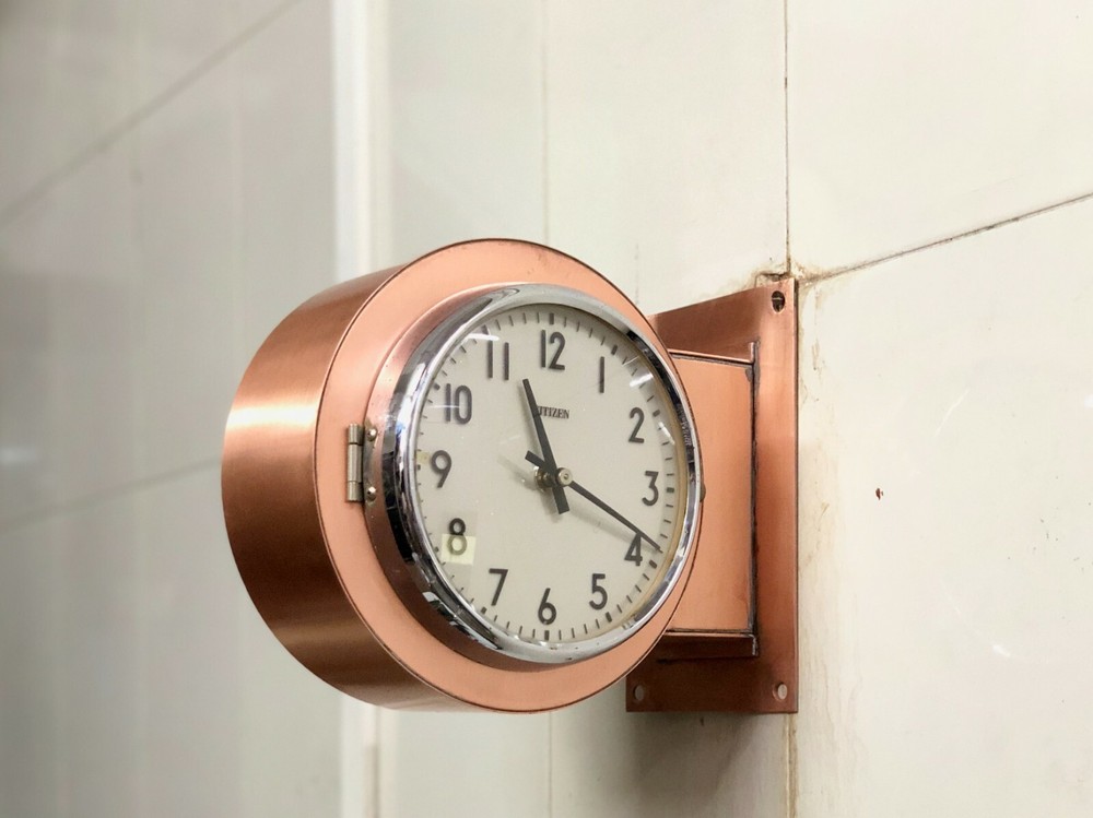 Refurbished Vintage Copper-Coated Double-Sided Post Mounted Citizen Wall Clock