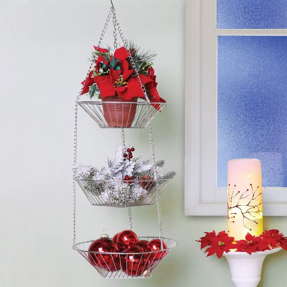 Wire Hanging Basket,3-Tier Stainless Steel Fruit Basket for Home Kitchen Bathroo