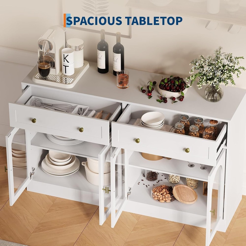 Modern 55" Sideboard Buffet Cabinet – Doors, Storage Drawers, Adjustable Shelves