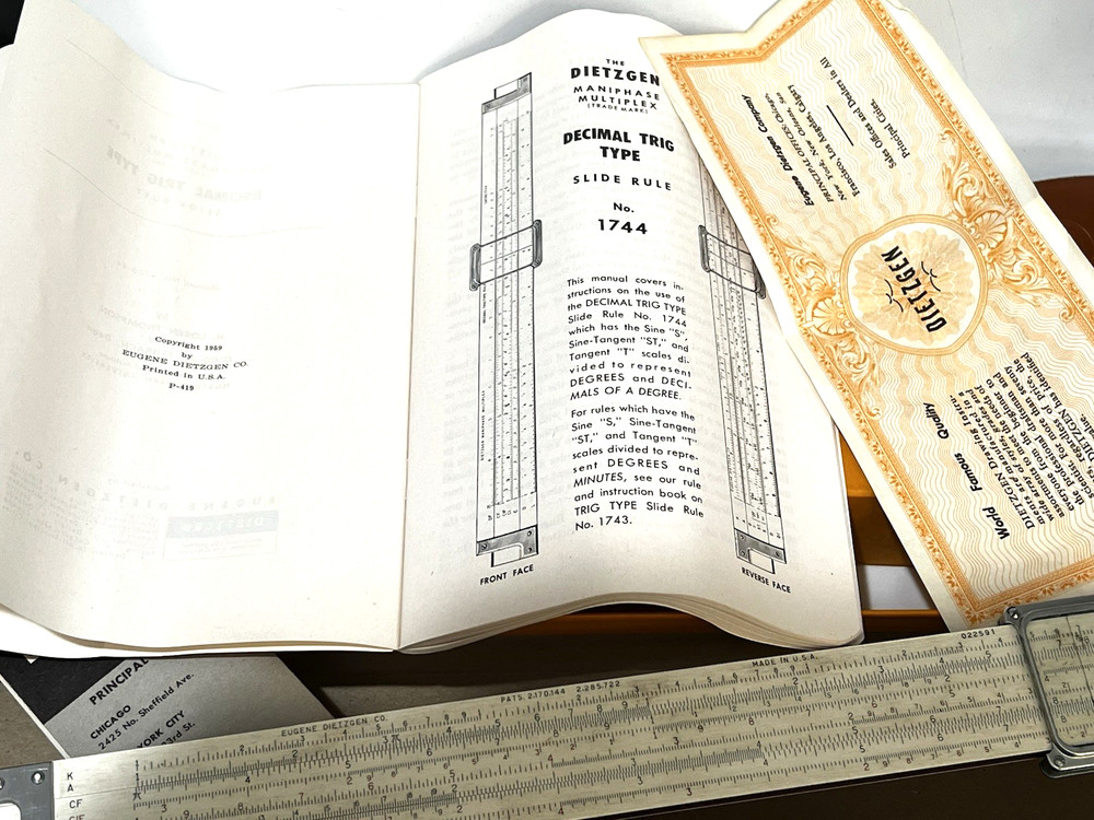 Dietzgen Slide Rule Polymath Multiplex Decimal Trig Type 1744 Case Box Manual