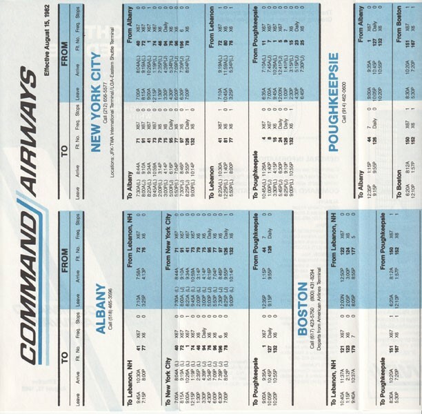 Command Airways timetable 1982/08/15