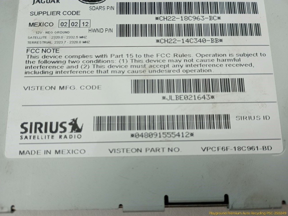 Range Rover Evoque L538 Sirius Satellite Radio Receiver Control Module 2012-2013