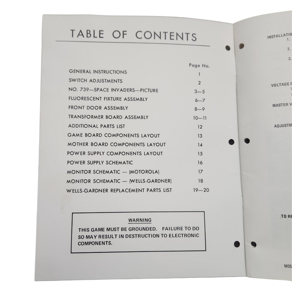 Space Invaders Parts Catalog Manual Midway 1978