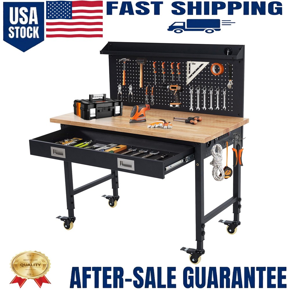 Heavy Duty Worktable With Drawer, Pageboard, Maximum Load Capacity 2000lbs Black