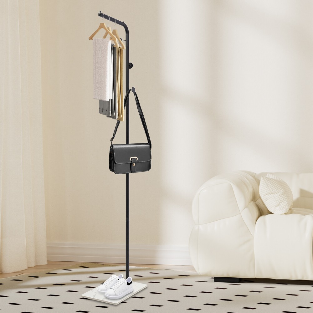 L-Shape Iron Coat Rack with Hooks and Shelf for Organized Storage
