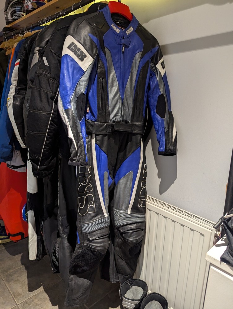 IXS Motorcycle 2-Piece Protective Leather Suit Blue,Silver,Black size 36